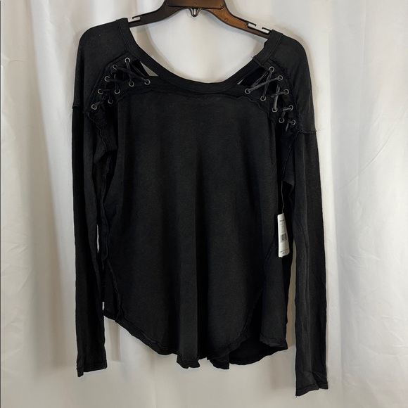 NWT Free People Charcoal Black First Love Lace-Up Long Sleeve Top… - Picture 2 of 12